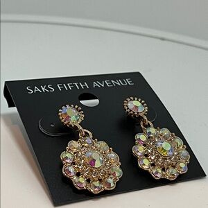 Saks Fifth Avenue Gold Earrings with Iridescent Stones